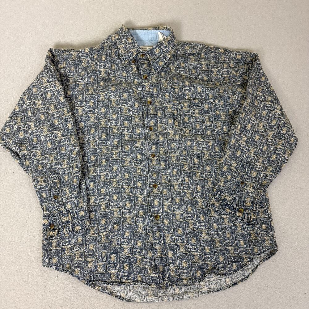 Bugle Boy Company Button Front Shirt Men’s Large Blue Pattern Ramie Cotton